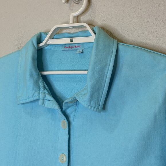 Fresh Produce Button Front Top Womens Size Large Light Blue 3/4 Sleeve Collared - Picture 2 of 8